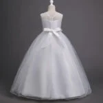 Girl long tulle ball gown dress - white (3)