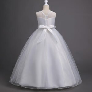 Girl long tulle ball gown dress - white (3)