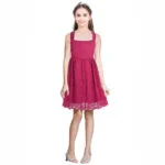 Girl open back lace dress-burgundy (2)