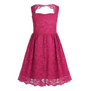 Girl open back lace dress-burgundy (2)