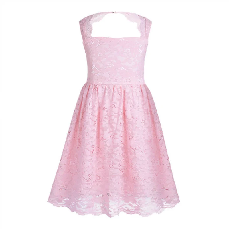 Girl open back lace dress-pink (2)