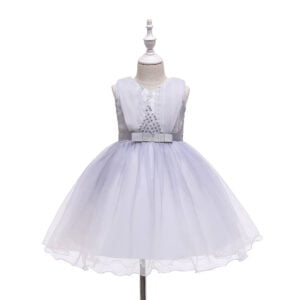 Girl party tulle dress-white-grey (2)