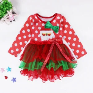 Girl polka dot Christmas dress-red-white-green (1)