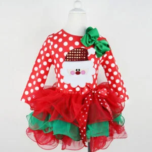 Girl polka dot Christmas dress-red-white-green (3)