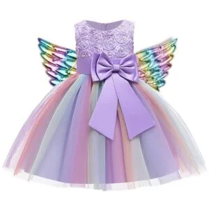 Girl rainbow tulle party dress - Purple (2)