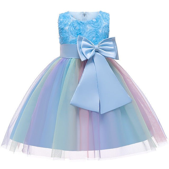 Girl rainbow tulle party dress - blue
