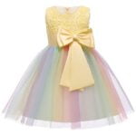 Girl rainbow tulle party dress - yellow