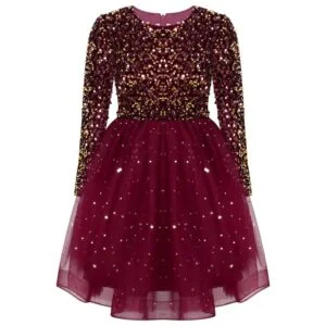 Girl red sequin party dress (1)