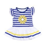 Girl short sleeve striped outfit-yellow-blue-white (2)