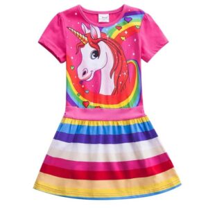 Girl short sleeve unicorn dress (7)