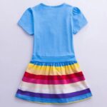 Girl short sleeve unicorn dress-blue-rainbow (1)