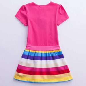 Girl short sleeve unicorn dress-pink-rainbow (2)
