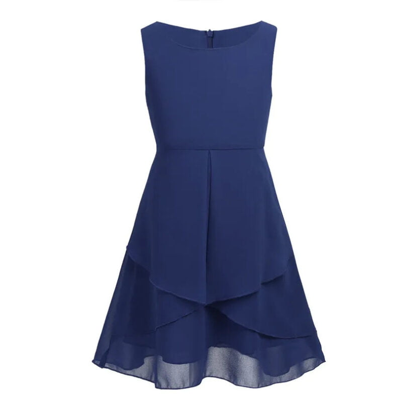 Girl sleeveless chiffon dress navy blue 2 - Fabulous Bargains Galore
