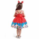 Girls Snowflake Christmas Party Dress (3) Back view of girls red snowflake Christmas party dress with festive print and flared skirt