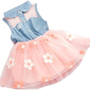 Girls denim and tulle dress - pink (1)