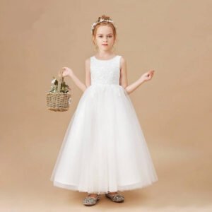 Girls long white tulle ball gown (1)