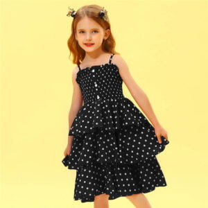 Girls polka dots dress-black (1)