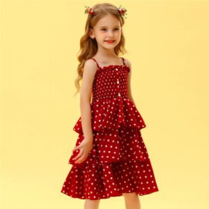 Girls polka dots dress-red (1)