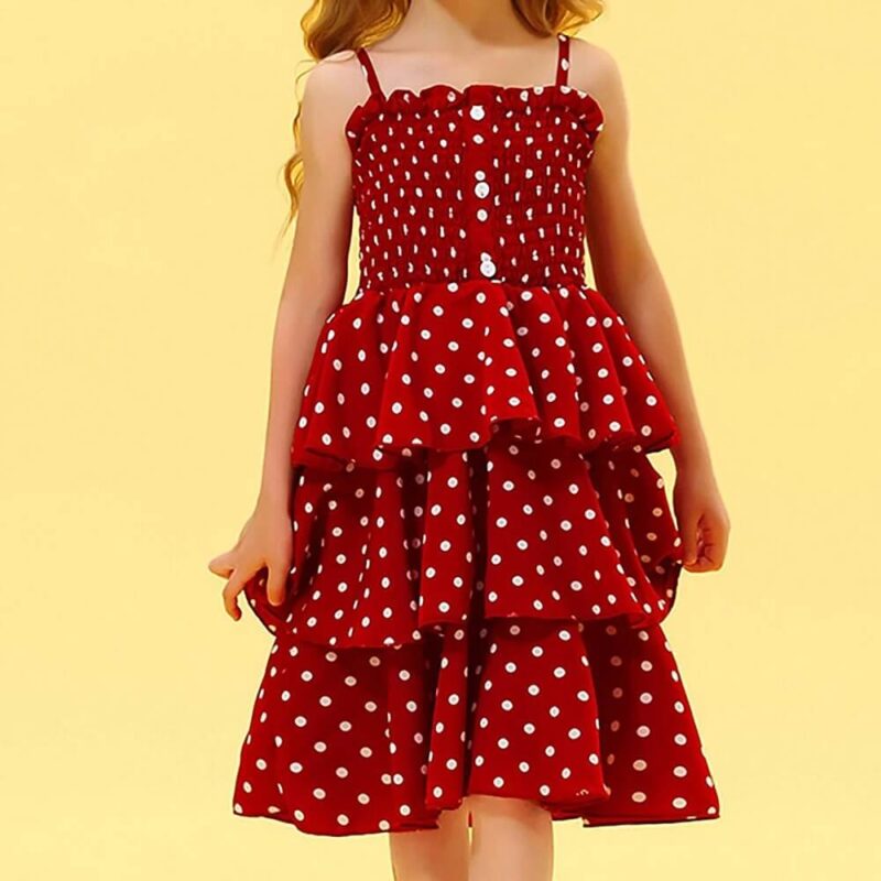 Girls polka dots dress-red (3)
