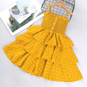 Girls polka dots dress-yellow (1)