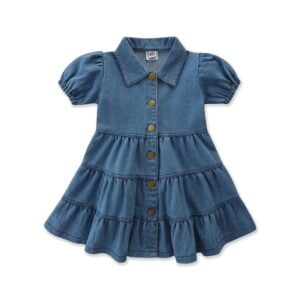 Girls short sleeve blue denim dress (1)