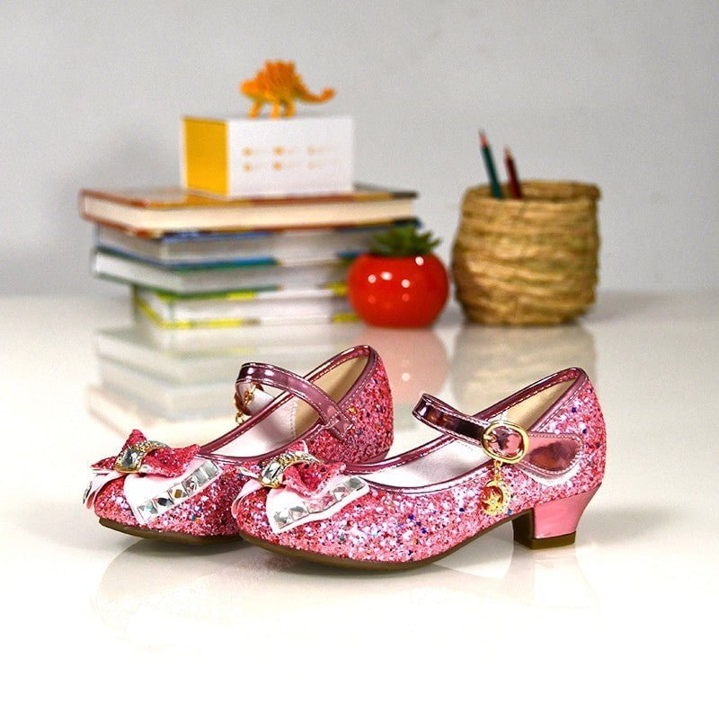 NS Little Sparkly Children's Pink Heeled Shoes, Children's High Heeled Shoes