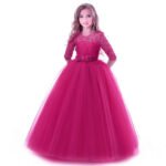 Half sleeve flower girl dress-fuchsia (2)