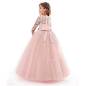 Half sleeve flower girl dress-pink (1)