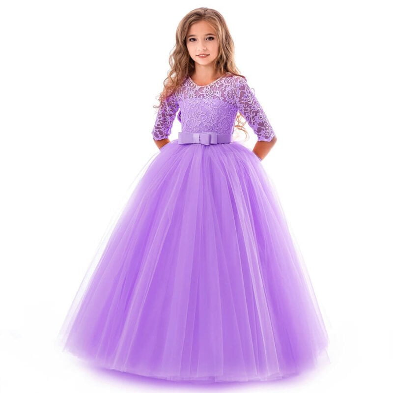 Half sleeve flower girl dress-purple (2)