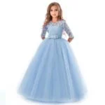 Half sleeve flower girl dress-sky-blue (2)