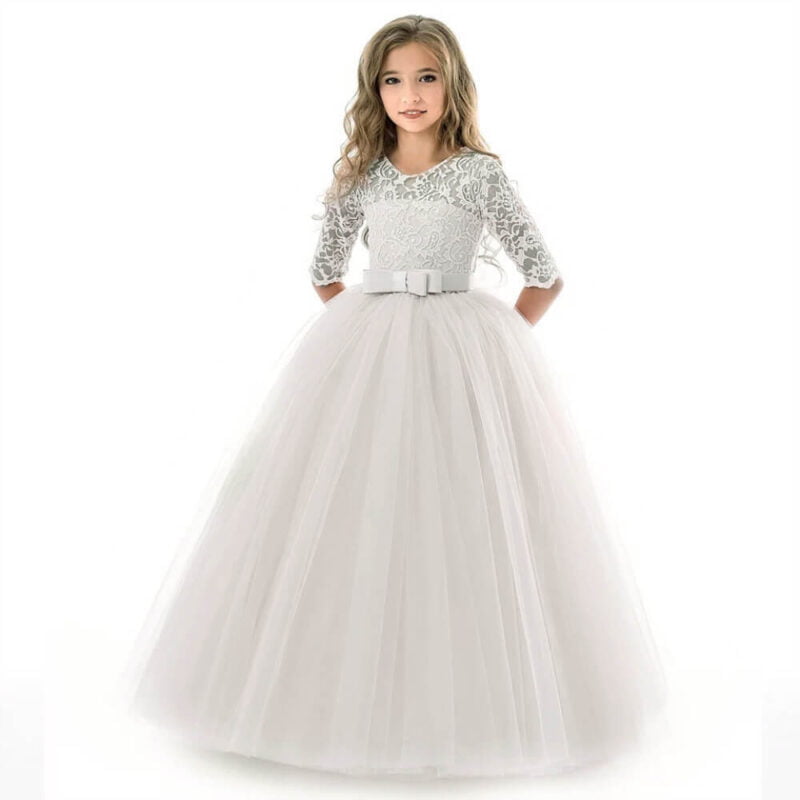 Half sleeve flower girl dress-white (1)