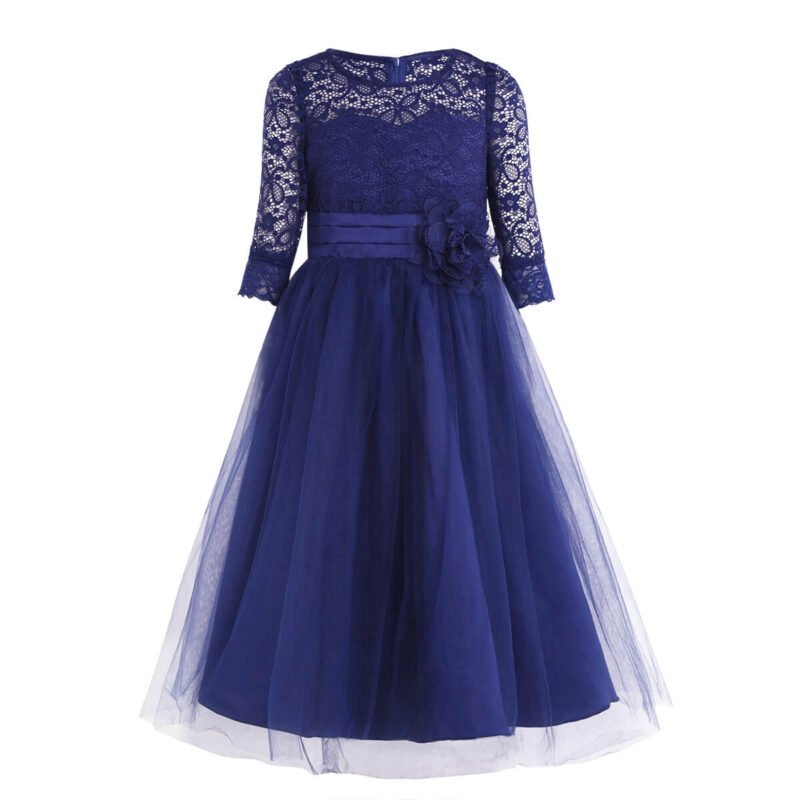 Half sleeve lace flower girl dress-blue (2)