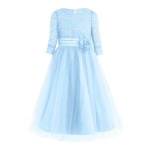 Half sleeve lace flower girl dress-light-blue (1)