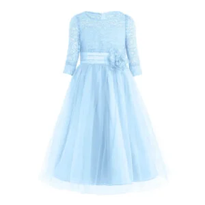 Half sleeve lace flower girl dress-light-blue (1)