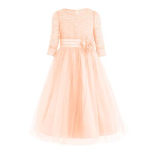 Half sleeve lace flower girl dress-peach (1)