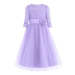Half sleeve lace flower girl dress-purple (1)