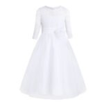 Half sleeve lace flower girl dress-white (1)