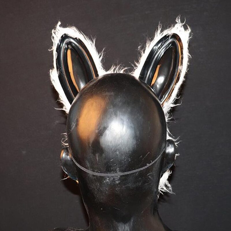 Rear view of horror rabbit mask showing adjustable head fitting and large rabbit ears