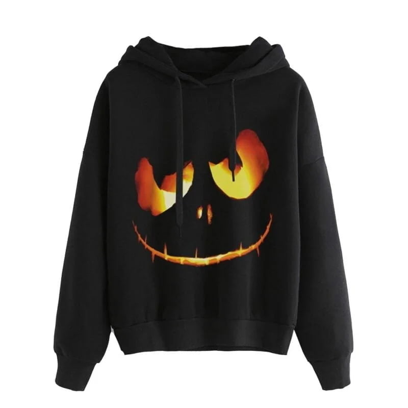 Halloween pumpkin face hoodie-black (1)