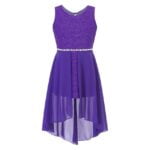 High low girls chiffon dress-purple (2)