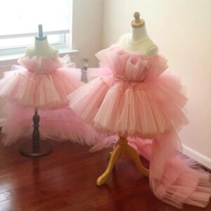 High low tulle flower girl dress-pink (6)