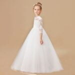 Ivory lace and tulle flower girl dress with sleeves (2)