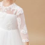 Ivory lace and tulle flower girl dress with sleeves (4)