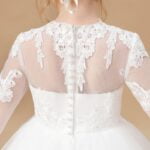 Ivory lace and tulle flower girl dress with sleeves (6)