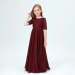 Junior bridesmaid dress with sleeves-Cabernet (3)