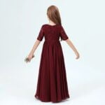 Junior bridesmaid dress with sleeves-Cabernet (4)