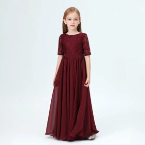 Junior bridesmaid dress with sleeves-Cabernet (5)