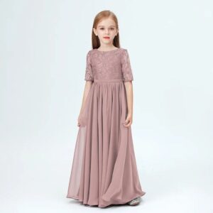 Junior bridesmaid dress with sleeves-dusty-pink