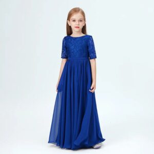 Junior bridesmaid dress with sleeves-royal.blue