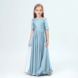 Junior bridesmaid dress with sleeves-sky-blue